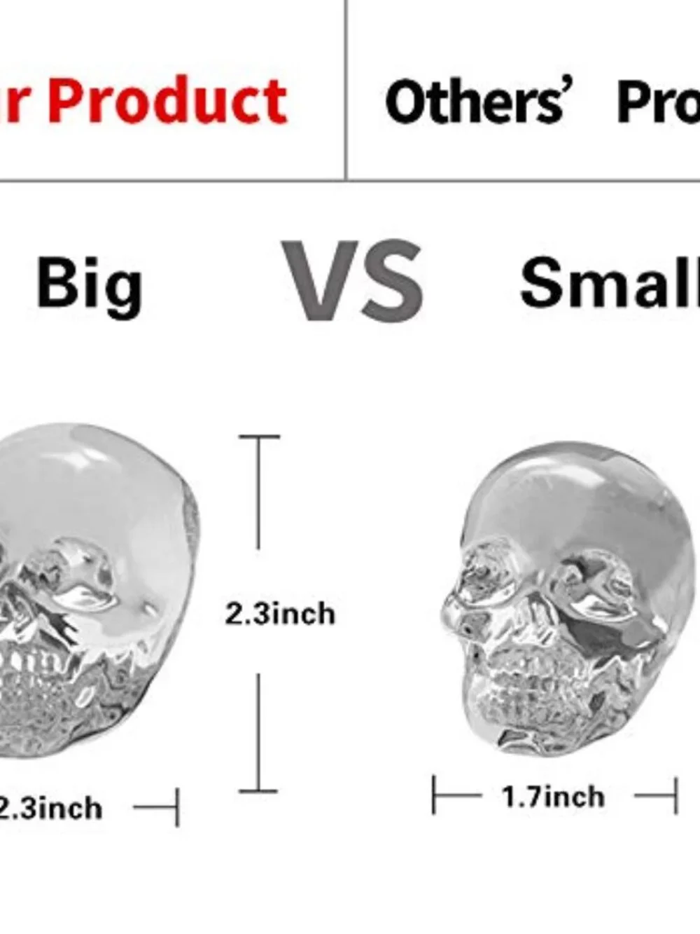 CHIYAN Skull Ice Mold Silicone - Set of 6 Large 3D Ice Cube Molds, 2.3x2.3 Inch